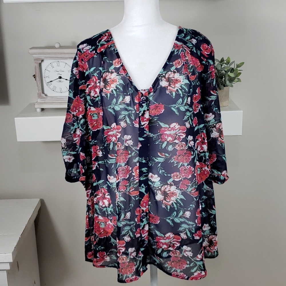 Skies Are Blue Semi Sheer Floral Top